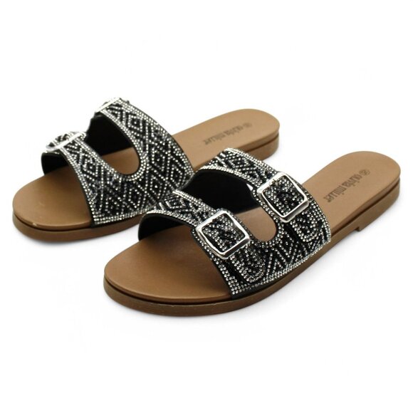 Olivia Miller Kayla Womens Rhinestone Slip on Slide Sandals - Picture 5 of 9